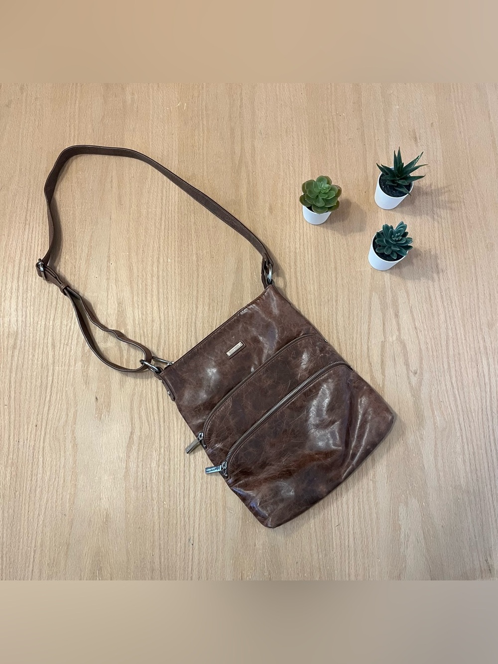 Danier Brown Leather Crossbody Bag / Purse.